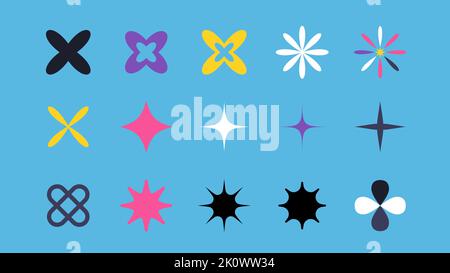 Vector set of Y2K stars and retro futuristic graphic ornaments. Stock Vector