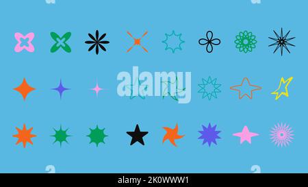 Vector set of geometric shapes with blue background. Y2K Korean style. Stock Vector
