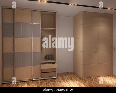 E-design illustration of a corridor in a small apartment. Interior design of a children's room in a smart apartment Stock Photo