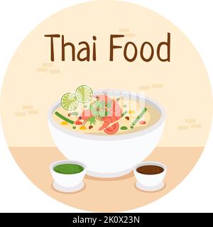 Traditional Thailand Food Template Cartoon Hand Drawn Illustration Various of Thai Cuisine Design Stock Vector