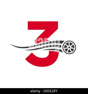 Sport Car Letter 3 Automotive Car Repair Logo Design Concept With Transport Tire Icon Vector Template Stock Vector
