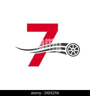 Sport Car Letter 7 Automotive Car Repair Logo Design Concept With Transport Tire Icon Vector Template Stock Vector