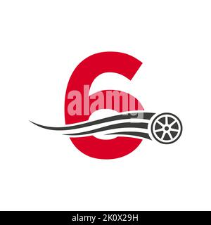Sport Car Letter 6 Automotive Car Repair Logo Design Concept With Transport Tire Icon Vector Template Stock Vector