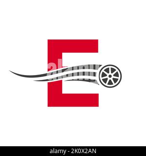 Sport Car Letter E Automotive Car Repair Logo Design Concept With Transport Tire Icon Vector Template Stock Vector