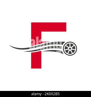 Sport Car Letter F Automotive Car Repair Logo Design Concept With Transport Tire Icon Vector Template Stock Vector