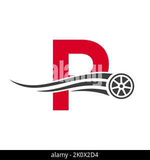 Sport Car Letter P Automotive Car Repair Logo Design Concept With Transport Tire Icon Vector Template Stock Vector