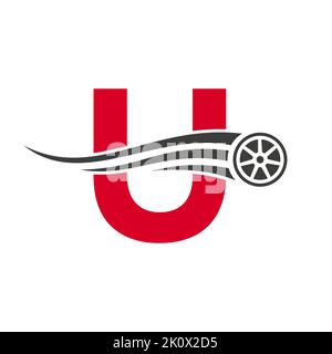 Sport Car Letter U Automotive Car Repair Logo Design Concept With Transport Tire Icon Vector Template Stock Vector