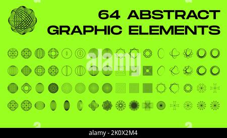 Set of modern futuristic figures. Abstract geometric shapes in brutalism style Stock Vector