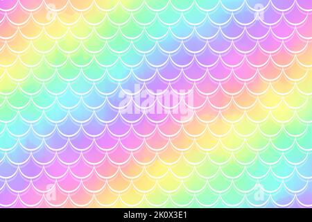 Mermaid rainbow background with scales. Iridescent glitter fish tail pattern. Marine holographic backdrop. Kawaii vector texture Stock Vector