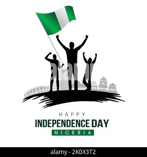 1st October Nigeria Independence Day. hand holding nigerian flag Stock Vector