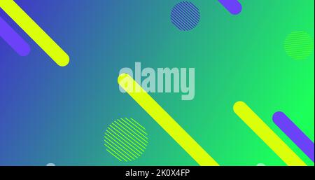 Image of glowing multiple multi coloured vibrant abstract shapes moving in hypnotic motion in seamless loop on gradient green background. Colour and m Stock Photo
