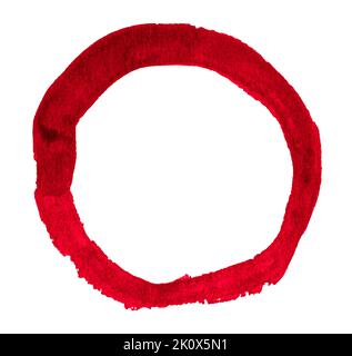 Red watercolor circle painted by hand with a brush. Stock Photo
