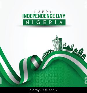 1st October happy national day Nigeria with waving flag. vector illustration design Stock Vector