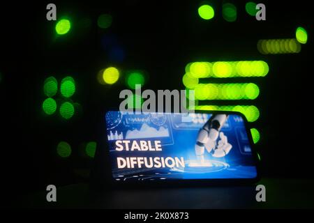 AI logo stable diffusion on the phone screen on the background of the ...