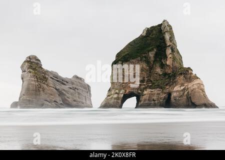 Rock Formation on Wharariki Beach, Golden Bay, New Zealand Stock Photo