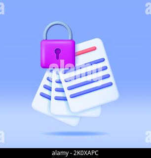 3D Document with Padlock Isolated Stock Vector