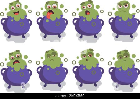 flat illustration cauldron with potion halloween emotion vector Stock Vector