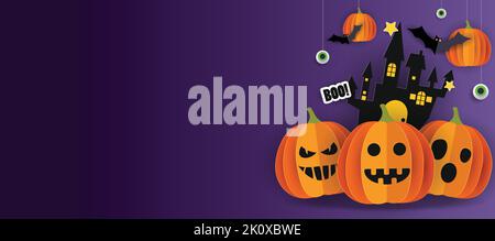 Halloween paper cut Background Vector Illustration. Halloween spooky night design. Halloween banner. Stock Vector