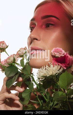 Adorable young woman with well-kept young skin and without makeup ...
