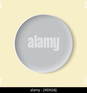 Realistic Gray Plate Top View Food Showcase Vector Illustration Blank Template Stock Vector