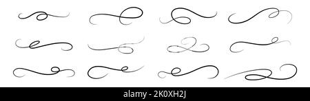 Calligraphic swoosh tail set, underline marker strockes. Sport logo typography elements. Texting letters tail for lettering. Vector illustration Stock Vector
