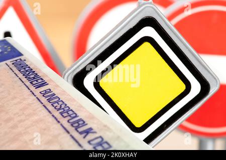 German driving license and road signs Stock Photo