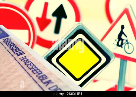 German driving license and road signs Stock Photo