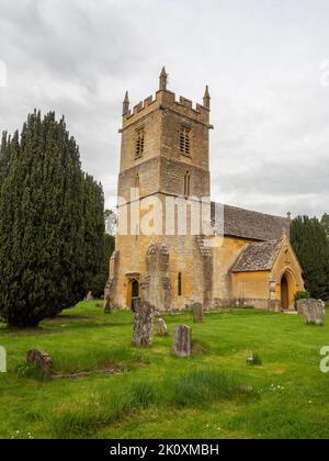 Exterior of the church of St Peter in the village of Stanway, Gloucestershire, UK; earliest parts date from 12th century Stock Photo