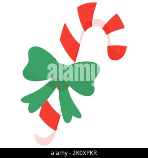 Christmas candy cane with bow. Striped holiday lollipop decorated ribbon. Vector illustration icon isolated on white. Vector design element for Christ Stock Photo