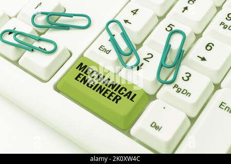 Text caption presenting Mechanical Engineer. Business showcase Applied Engineering Discipline for Mechanical System Stock Photo
