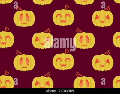 Seamless pattern with pumpkin heads. Halloween texture in cartoon style. Stock Vector