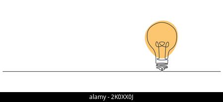 single line drawing of light bulb isolated on white background, line art vector illustration Stock Vector