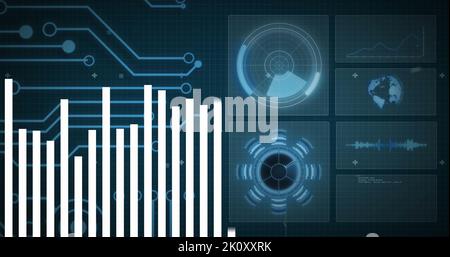 Image of white circles over data processing Stock Photo