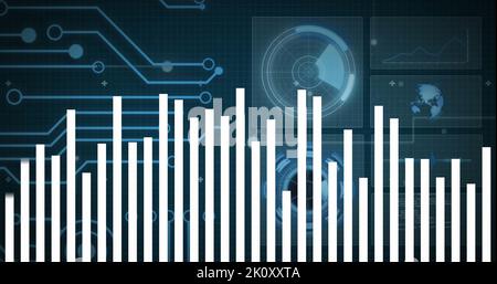 Image of white circles over data processing Stock Photo