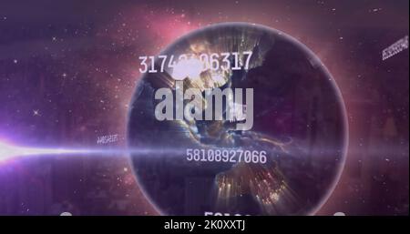 Image of numbers changing with globe and network of connections Stock Photo
