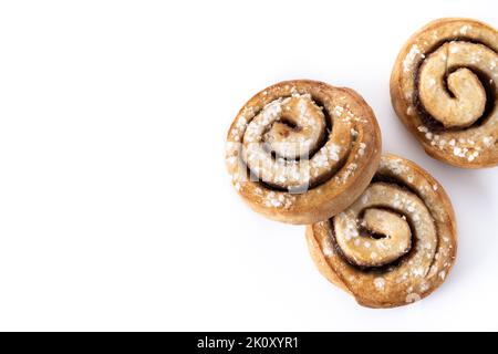 Cinnamon rolls buns. Kanelbulle Swedish dessert isolated on white background Stock Photo