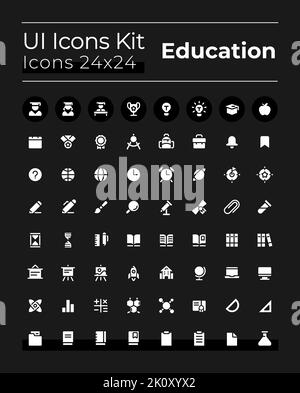 Distance learning white glyph ui icons set for dark mode Stock Vector