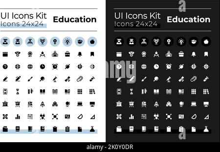 Distance education glyph ui icons set for dark, light mode Stock Vector