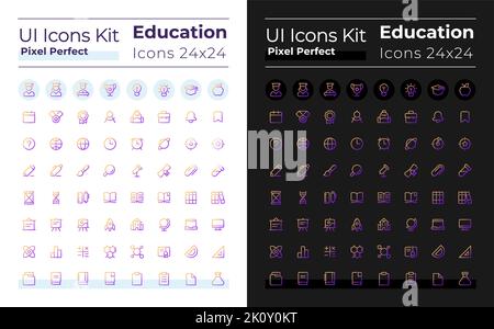 Distant learning pixel perfect gradient linear ui icons set for dark, light mode Stock Vector