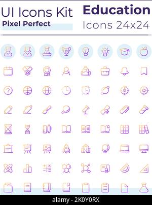 Distance learning platform pixel perfect gradient linear ui icons set Stock Vector