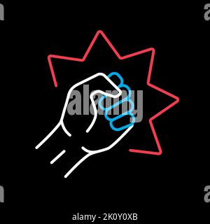 Punch, raised up clenched fist vector isolated on black background icon. Demonstration, protest, strike, revolution. Graph symbol for your web site de Stock Vector