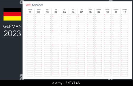 2023 planner. Standard horizontal format calendar and simple style. Sunday in light red color. Wall organizer, yearly planner template. Stock Vector