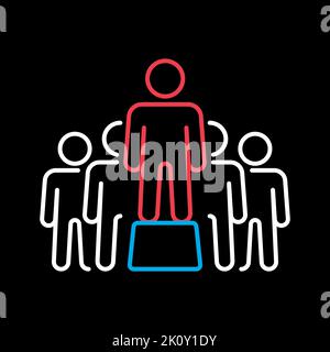 Person speaking in front of crowds vector isolated on black background icon. Demonstration, protest, strike, revolution. Graph symbol for your web sit Stock Vector