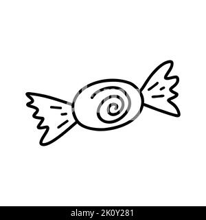 Hand drawn doodle candy. Cartoon element of sweets, vector sketch illustration, line art for web design, icon, print, coloring page Stock Vector