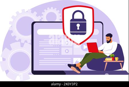 Concept of protecting computer data. General data security. Personal information protection. Vector illustration. Flat. Stock Vector