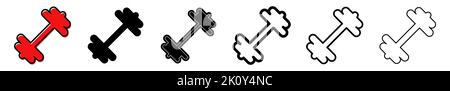 Dumbbell icon. Set of different icons of dumbbell. Vector illustration. Dumbbells for a sports hall. Black sign Stock Vector