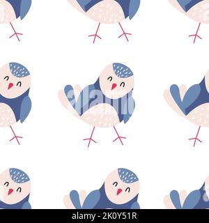 Colorful birds seamless pattern. Exotic birds in different print poses. Vector illustration Stock Vector
