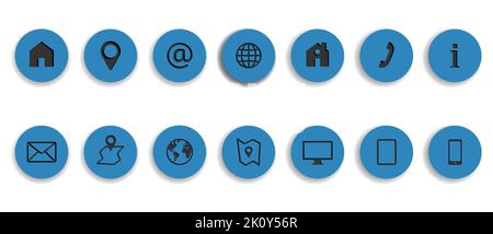 Modern circle Contact us business icon set for web and mobile. Die cut with shadow style vector illustration Stock Vector