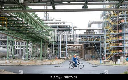 14 September 2022, Saxony, Böhlen: View of the Dow Chemical site south of Leipzig. A chemical recycling plant, which the U.S. chemical group Dow and the British recycling company Mura Technology plan to build, is scheduled to go into operation there starting in 2025. Photo: Sebastian Willnow/dpa Stock Photo