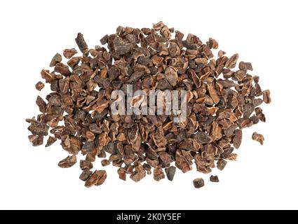 Top view of a small portion of cocoa nibs isolated on a white background. Stock Photo